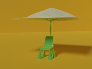 Beach plastic chair with umbrella 3D 模型