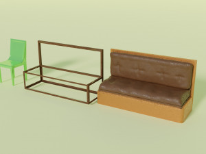 Plastic chair and sofa with rusty frame 3D Model