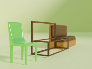 Plastic chair and sofa with rusty frame Modelo 3D