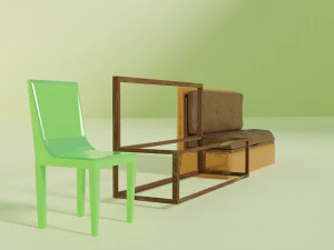 Plastic chair and sofa with rusty frame 3D Model