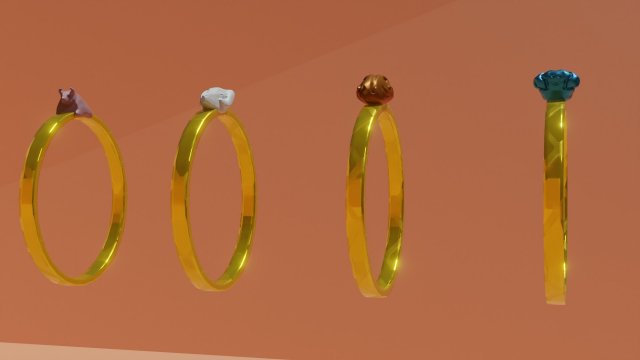 Gold rings with zodiac signs 3D 模型 .c4d .max .obj .3ds .fbx .stl .blend