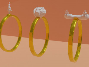 Three gold rings with zodiac signs 3D 모델