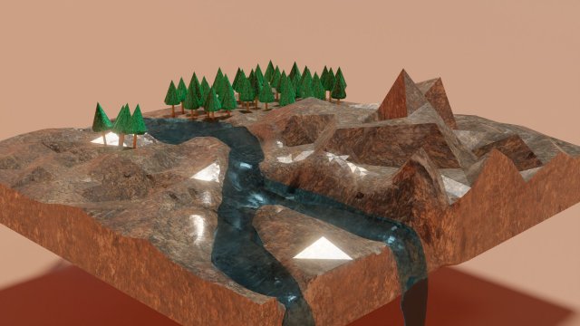 Landscape with river and trees Model 3D .c4d .max .obj .3ds .fbx .stl .blend 