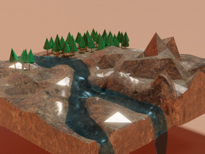 Landscape with river and trees 3D Model