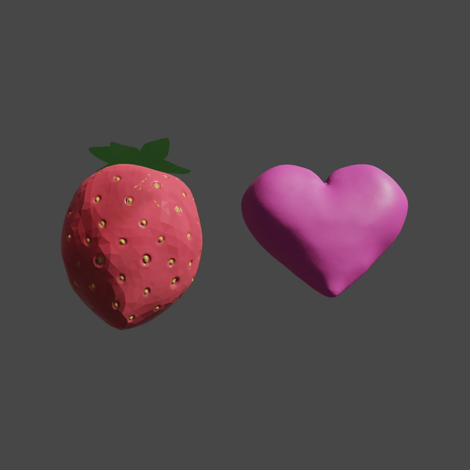 Heart and strawberry 3D Model .c4d .max .obj .3ds .fbx .stl .blend 
