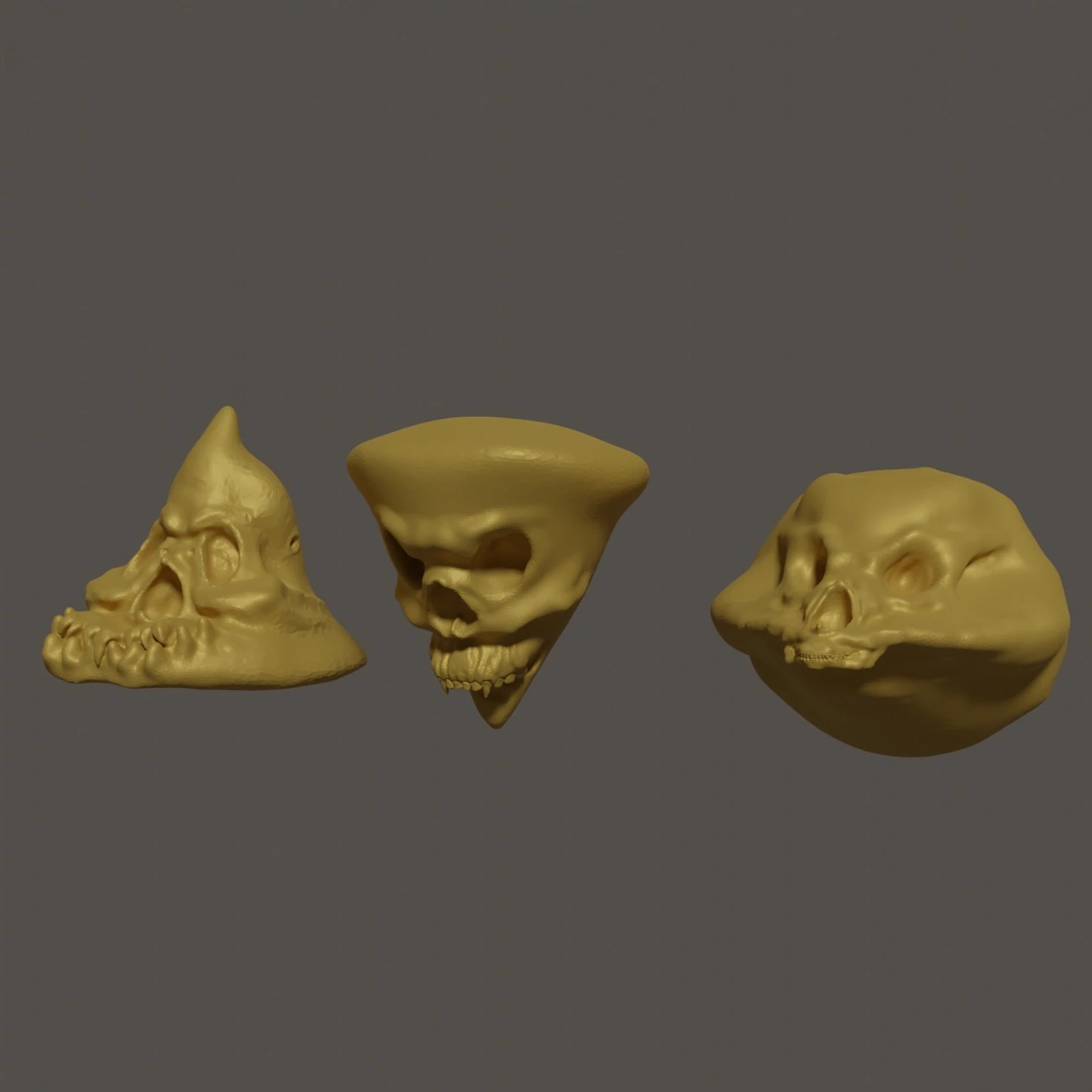Three different skulls 3D Model .c4d .max .obj .3ds .fbx .stl .blend 