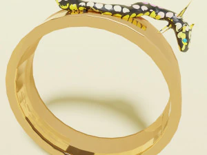 Gold ring with mineral snake 3D Model