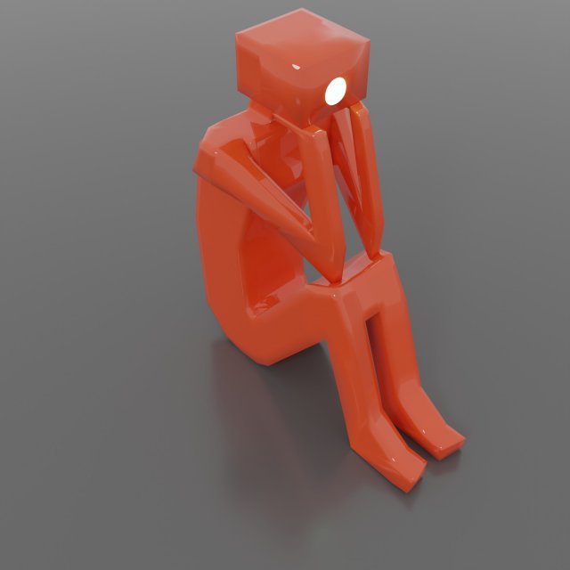 A sitting robot with a light bulb-eye Modello 3D .c4d .max .obj .3ds .fbx .stl .blend 