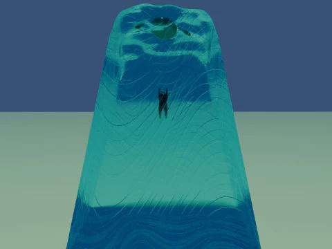 A piece of sea with a diver and an inflatable boat 3D Model