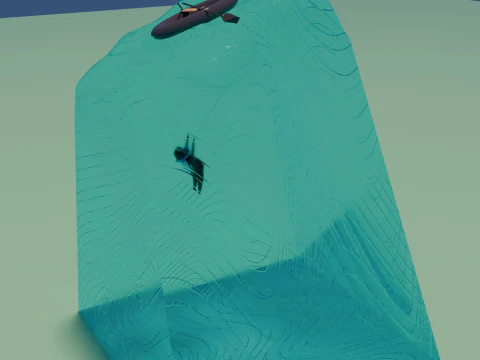 A piece of sea with a diver and an inflatable boat 3D Model
