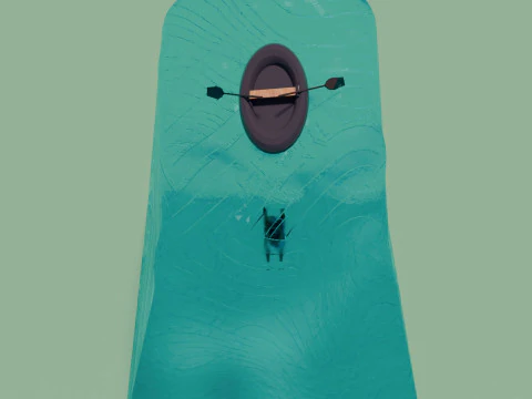 A piece of sea with a diver and an inflatable boat 3D Model