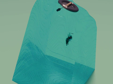 A piece of sea with a diver and an inflatable boat 3D Model