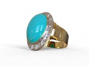 gold ring with turquoise stone 3D 모델