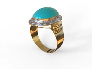 gold ring with turquoise stone 3D Model