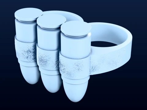 Two Finger 9mm Bullet Belt Ring - Lost Wax Casting STL OBJ 3D Druckmodell