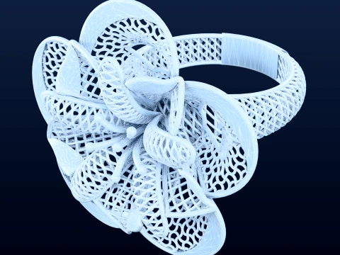 Flower Ring 2 Floral Statement Ring 3D Print Model for Lost Wax Casting STL OBJ 3D Baskı Modeli