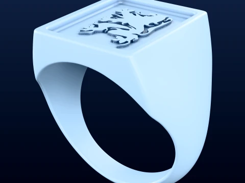 Flanders Lion Signet Ring - Lost Wax Casting STL OBJ 3D Print Model