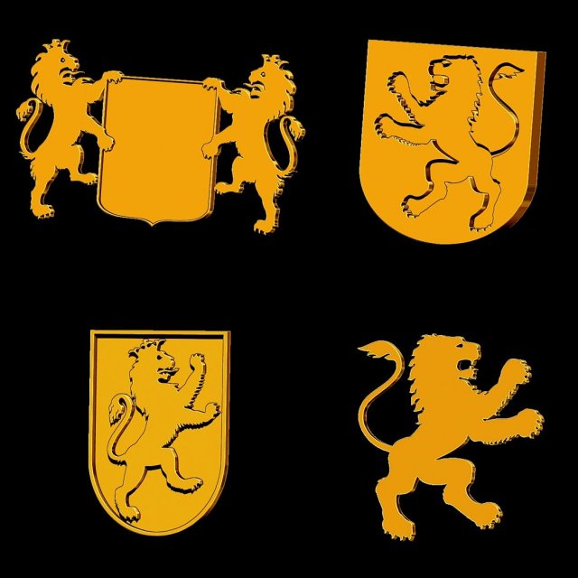 heraldry pack lions for jewelry 3D-Modell .c4d .max .obj .3ds .fbx .stl .blend 