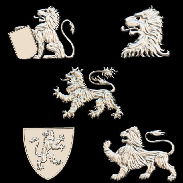 heraldry pack for jewlery lions 2 3Dプリントモデル .c4d .max .obj .3ds .fbx .stl .blend 