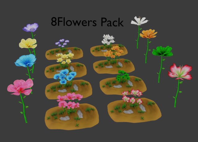 stylized flowers pack vr - ar - low-poly Modèle 3D .c4d .max .obj .3ds .fbx .stl .blend 