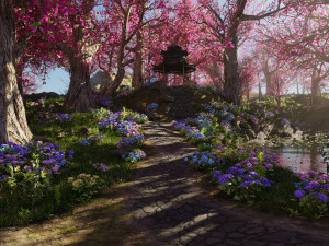 Japanese Gazebo Scene 3D Model