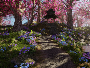 Japanese Gazebo Scene 3D Model