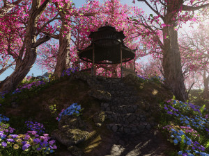 Japanese Gazebo Scene 3D Model