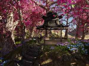Japanese Gazebo Scene 3D Model