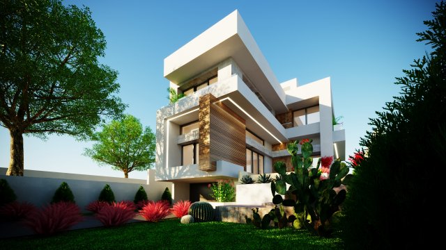A model of a modern villa in the middle style 3D 모델 .c4d .max .obj .3ds .fbx .stl .blend 