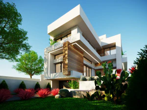 Model nowoczesnej willi w stylu średnim Model 3D