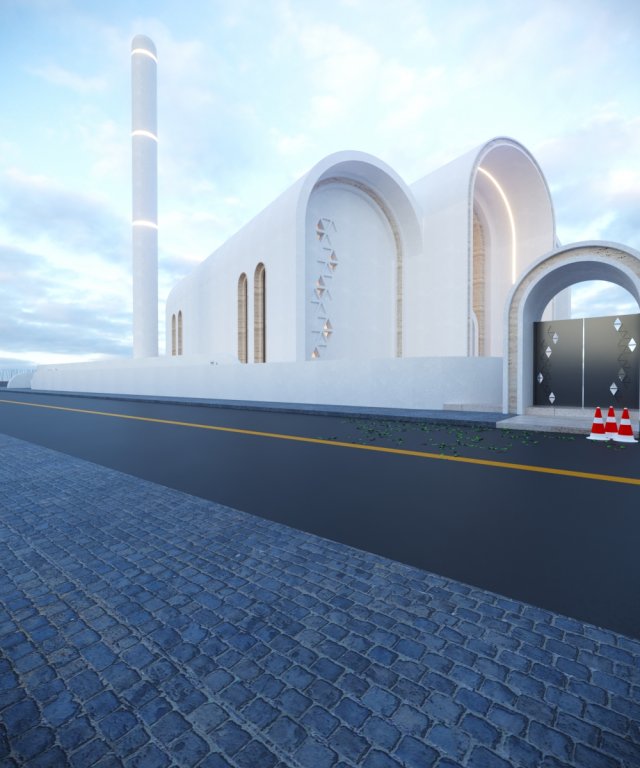 Modern mosque Low-poly 3D Model .c4d .max .obj .3ds .fbx .stl .blend 