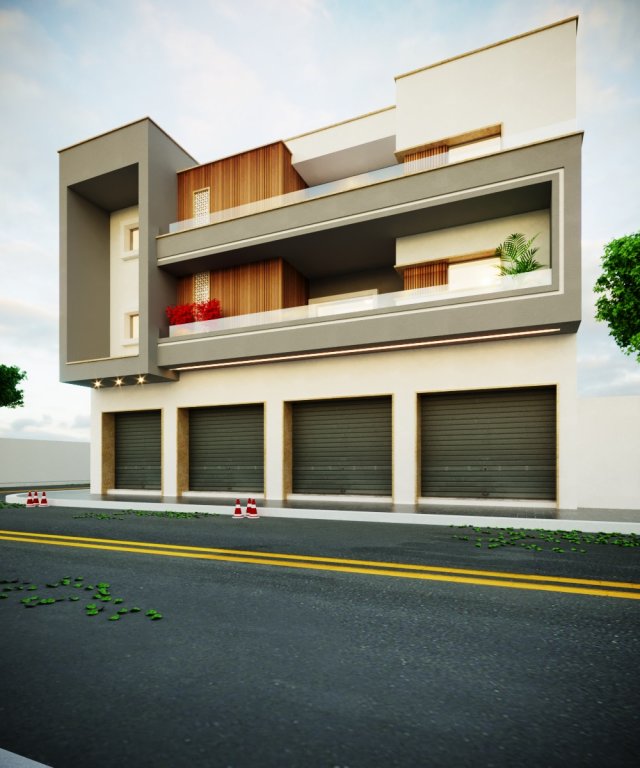 Residential commercial building 3D Model .c4d .max .obj .3ds .fbx .stl .blend 
