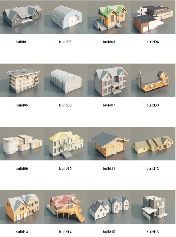 Overview-D3D BuildingsV2 Low-poly 3D Model .c4d .max .obj .3ds .fbx .stl .blend