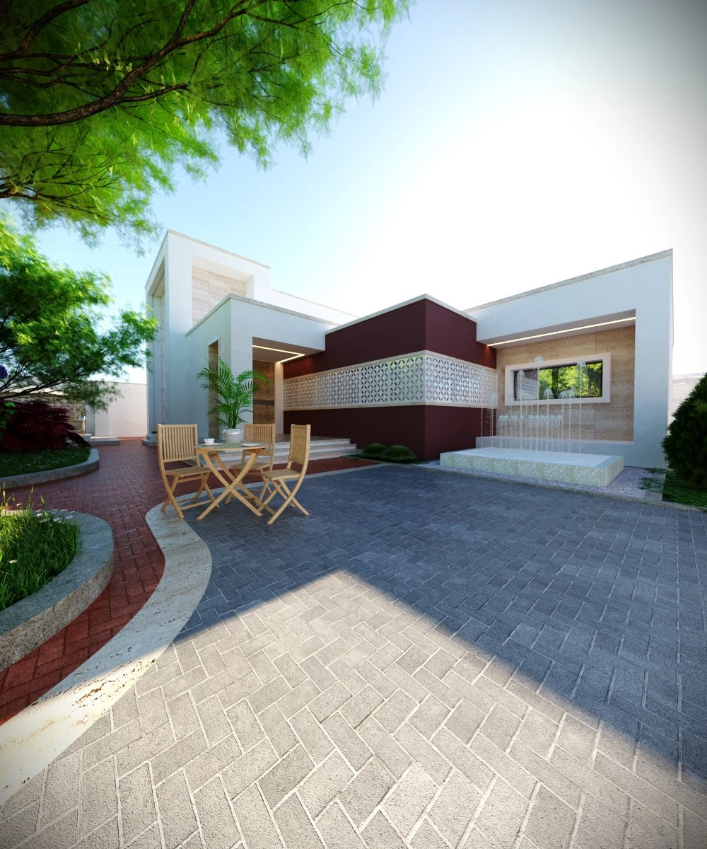 Casa térrea moderna com foco na vida ao ar livre e um design paisagístico vibrante Modelo 3D .c4d .max .obj .3ds .fbx .stl .blend