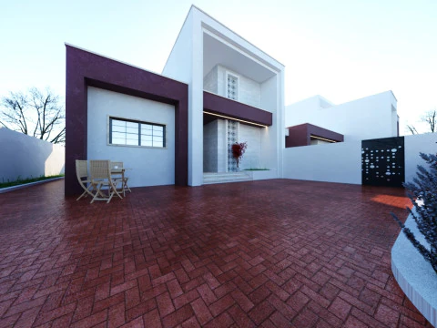 现代单层两层住宅，注重户外生活和充满活力的景观设计 3D 模型