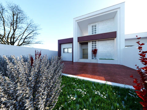 Modern single- tow story house with a focus on outdoor living and a vibrant landscape design 3D Model