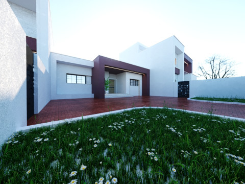 Modern single- tow story house with a focus on outdoor living and a vibrant landscape design 3D Модель