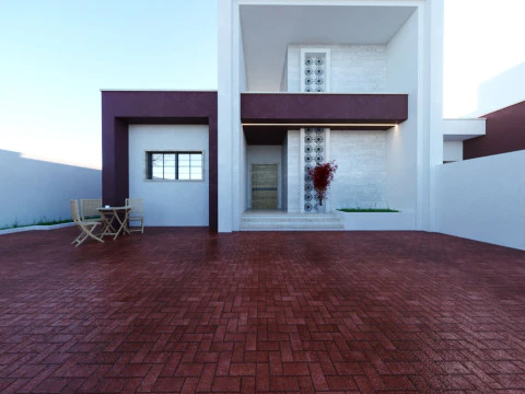 Modern single- tow story house with a focus on outdoor living and a vibrant landscape design 3D Model