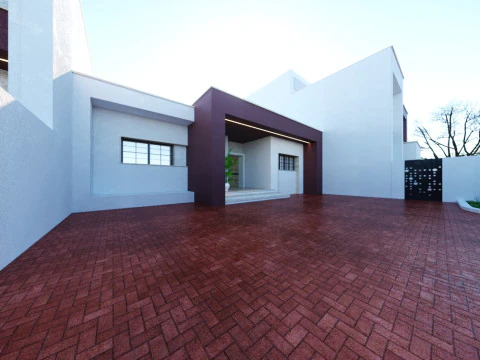 Modern single- tow story house with a focus on outdoor living and a vibrant landscape design 3D Model