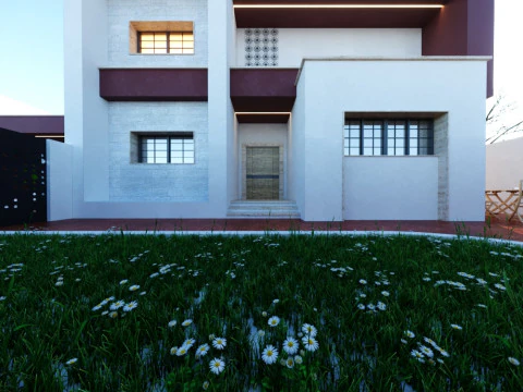 Modern single- tow story house with a focus on outdoor living and a vibrant landscape design 3D Model