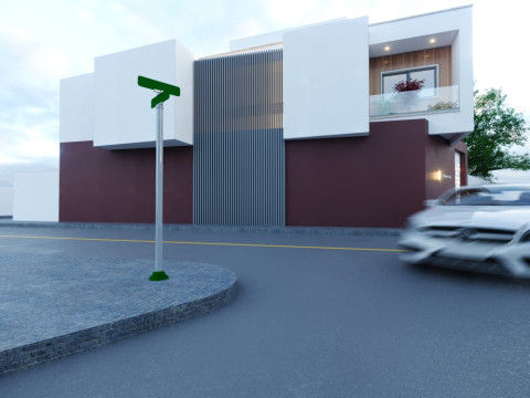 Modern two-story house located on a street corner 3D Model
