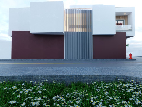 Modern two-story house located on a street corner 3D Model