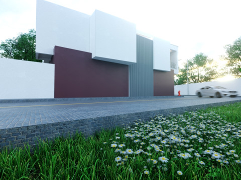 Modern two-story house located on a street corner 3D Model