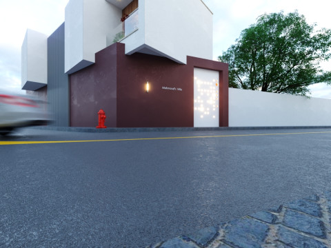 Modern two-story house located on a street corner 3D Model
