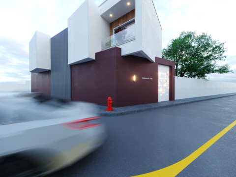 Modern two-story house located on a street corner 3D Model