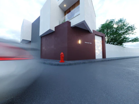 Modern two-story house located on a street corner 3D Model