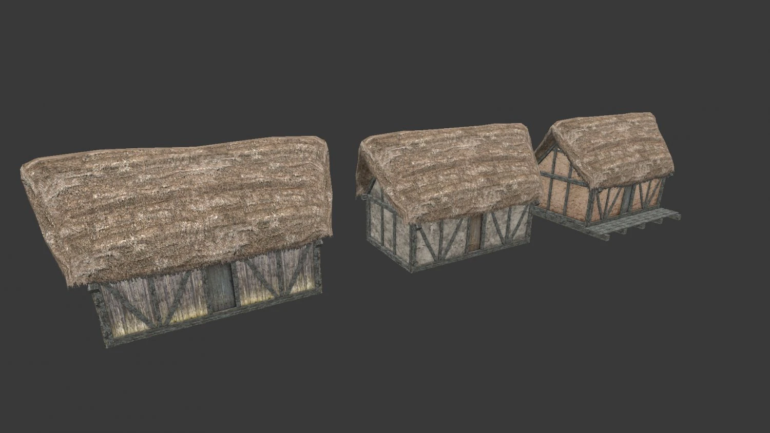 thatched house with a separate deck and variations 3D Model .c4d .max .obj .3ds .fbx .stl .blend