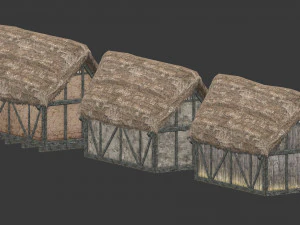 thatched house with a separate deck and variations 3D Model