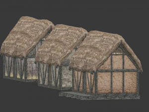 thatched house with a separate deck and variations 3D Model