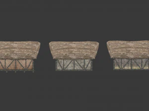 thatched house with a separate deck and variations 3D Model
